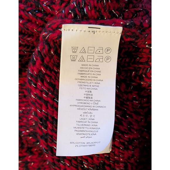 Michael Kors Turtleneck Sweater Small Marled Red Black Silver Metallic Holiday - Picture 7 of 8